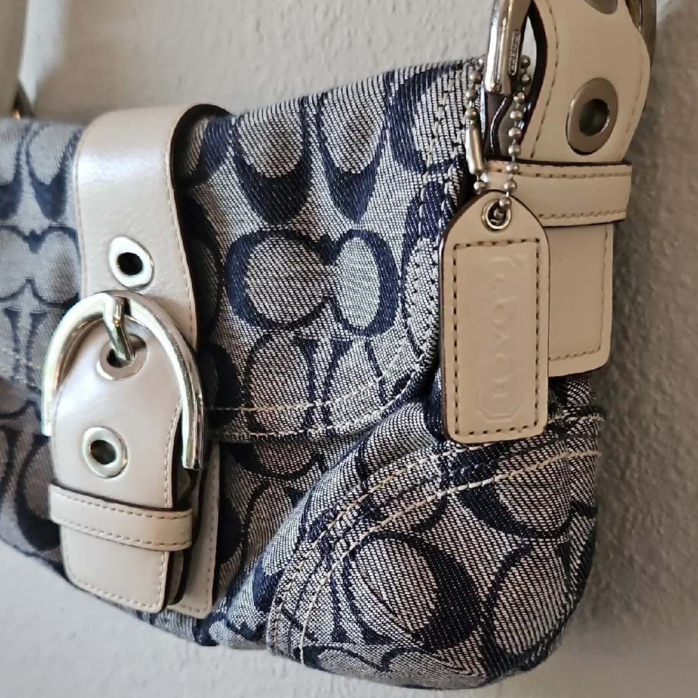 Coach Blue and White Monogram Shoulder Bag - Picture 3 of 7